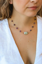 Load image into Gallery viewer, Handmade Gold-Filled Amethyst Necklace with Oval Serpentine/White Quartz Centerpiece
